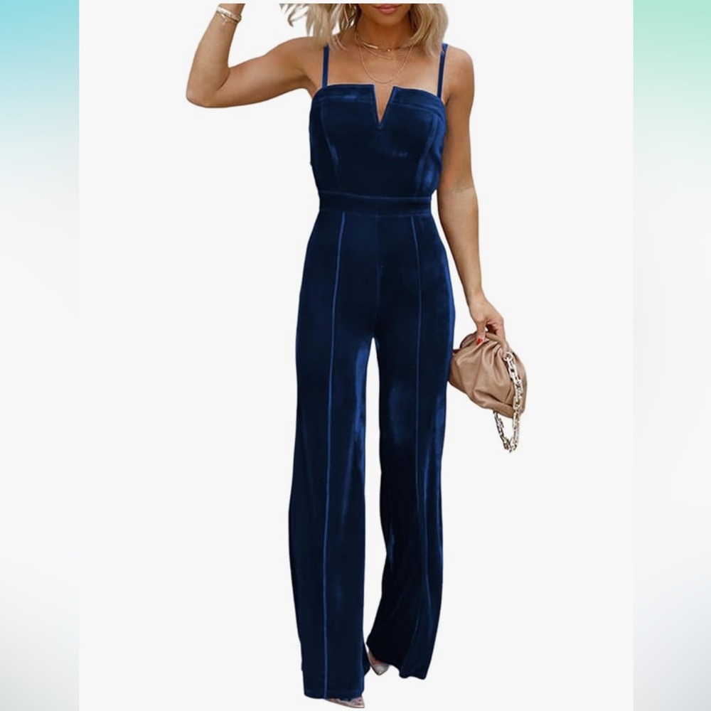 Elegant Navy Velvet Jumpsuit